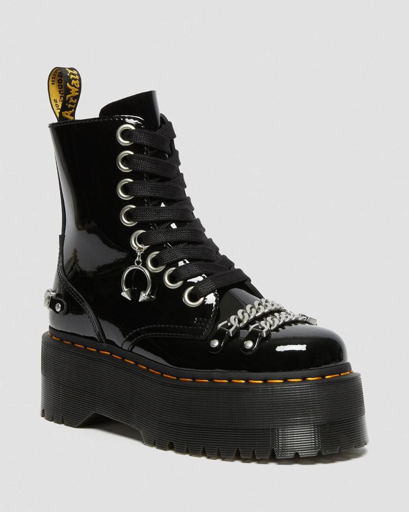 Dr Martens Jadon Max Chain Lak Læder Platform Støvler Dame Sort | DK 240UZG